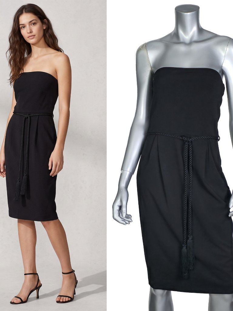 Gucci Dress Strapless Black Jersey W Braided Tassel Belt Sz L / Large